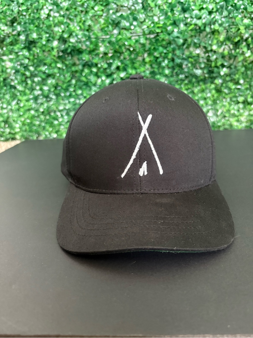 Tribe Kelley Black snap back hat with White Tent Embroidered Detail